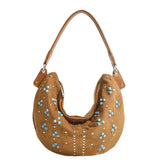Sac messager portable givré à rivets vintage de Niche Designs Sac à bandoulière Crescent sous les bras Sac fourre-tout en daim